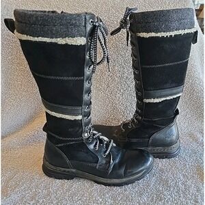 Bos & Co Glider Leather Wool Lined Lace-up Side Zipper Winter Boots Black Sz 39